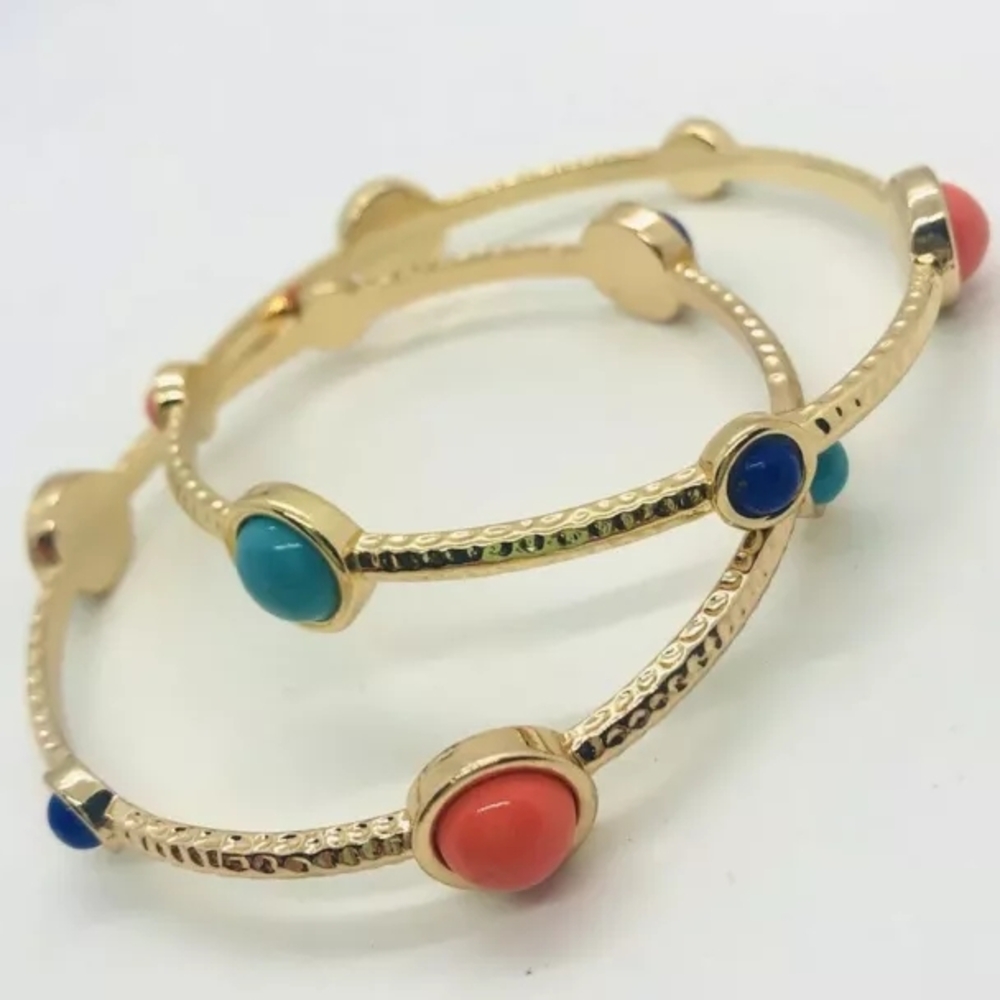 R.J. Graziano Gold Bracelets with Coral and Turquoise Stones
